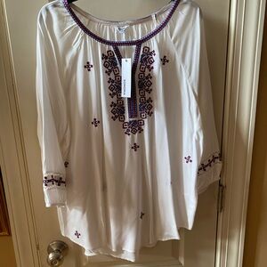 Sonoma Ivory Blouse with Burgundy Embroidery